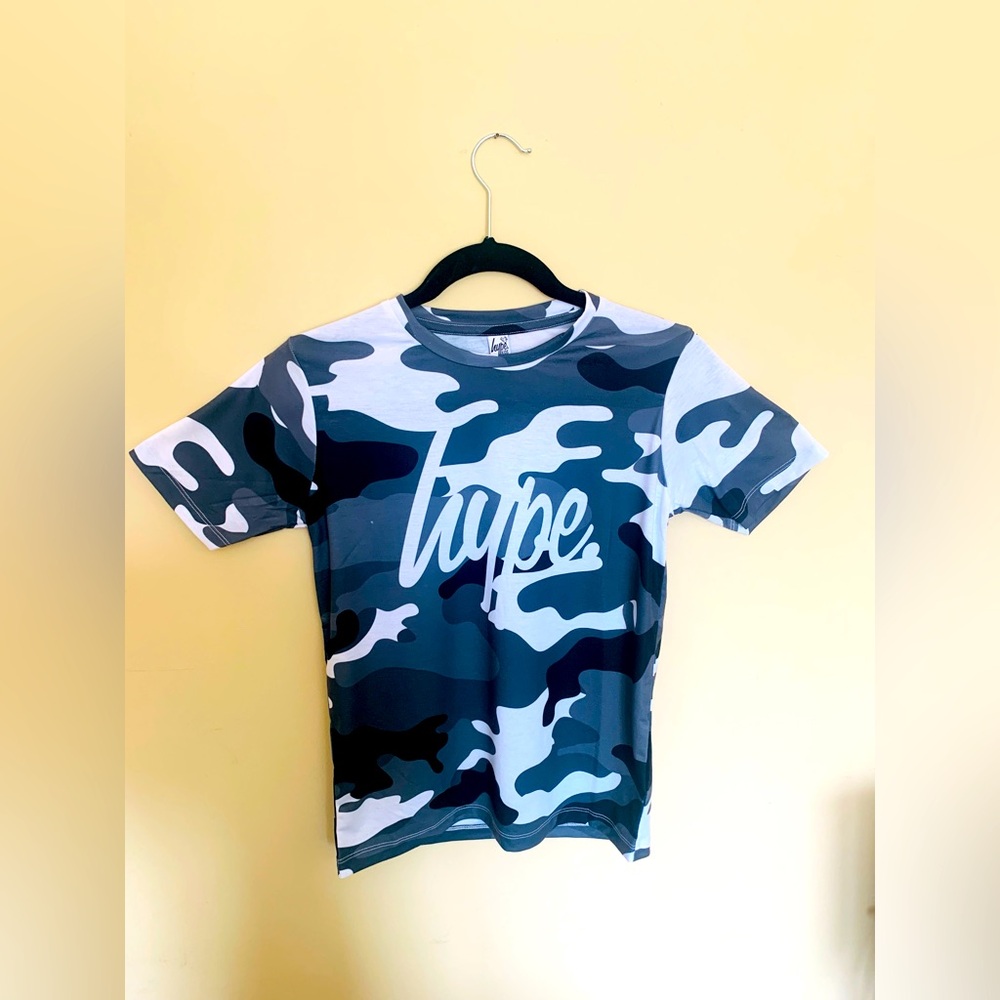 Hype Boys Dark Gray Camo Logo Script Print Short Sleeve T-Shirt